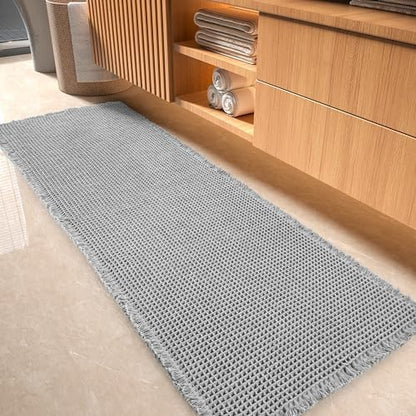 tchdio Waffle Bath Mat-Runner Rug, Super Absorbent Non Slip Bath Mats for Bathroom Machine Washable Long Rugs with Tassels, Bath Rugs for Bathroom Floor Beside Tub, 2' x 6'