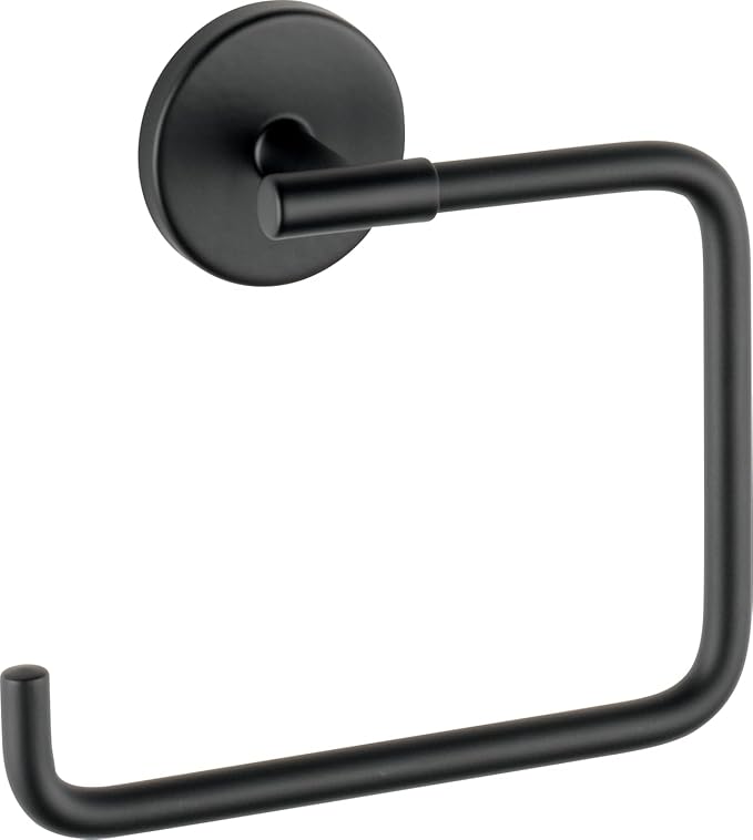 Delta Trinsic (1-Pack) Hand Towel Holder Matte Black Towel Racks for Bathroom Wall Square Towel Ring Holder for Bath Towel Hanger for Kitchen, Bathroom Accessories 759460-BL