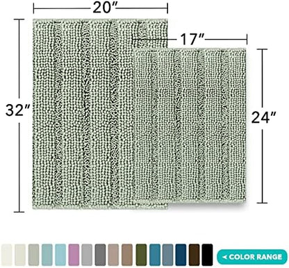 Turquoize Bathroom Rug Set, 2 Piece Soft Absorbent Chenille Bath Rug Set
