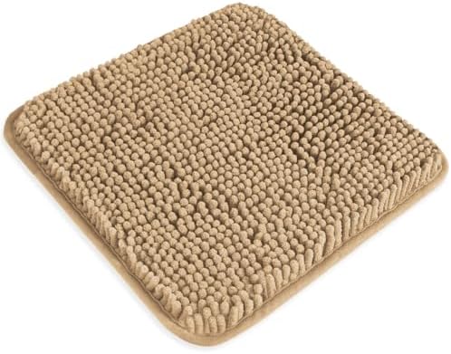 Small Bathroom Rug 12"x12" – Washable and Absorbent Mini Bath Mat, Non Slip, Thick Soft Chenille Bath Rugs for Bathroom, Shower, Locker Rug(Beige)