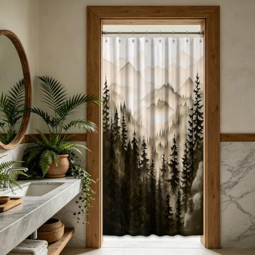 Dark Brown Forest Stall Shower Curtain, 47X64 in Narrow Small, Mountain