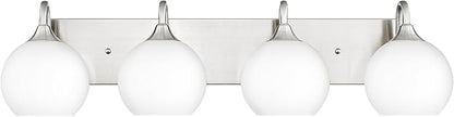 Emak Modern 4-Light Bathroom Lighting Fixtures Over Mirror, Brushed Nickel Vanity Light with Milk Glass Shade, 29 Inch Globe Vanity Lights for Bathroom, Mirror, VL118-BN-ML-4