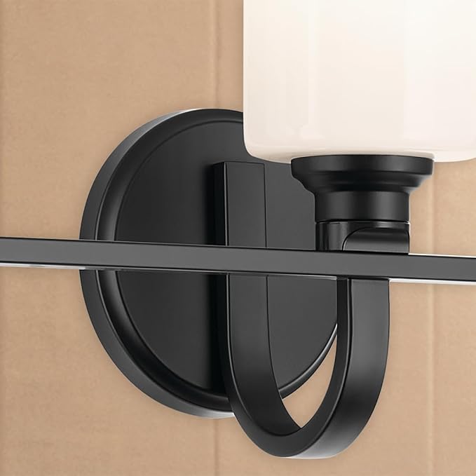 Kichler Gioe 24.25" 3-Light Vanity Light with Opal Glass in Black, Damp Rated, for Bathroom, Powder Room, Over a Mirror, (24.25" W x 10.5" H), 55226BK