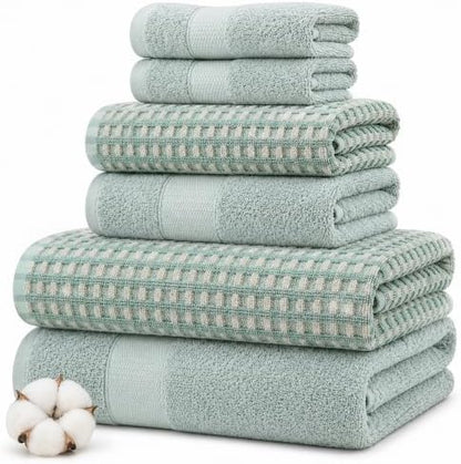 Modern Threads 6 Piece Bath Towel Set – Bathroom Towel Set with 2 Bath Towels, 2 Hand Towels & 2 Washcloths – 100% Cotton, Soft & Absorbent – Waffle (Sage Mist)