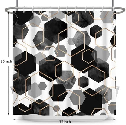 deFouliao Black Shower Curtain Modern Abstract Geometric Grid Bathroom Curtain Sets for Bathtub Home Art Decor, Waterproof Fabric Washable with Hooks, 72x96 Inch