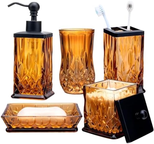 Amber Bathroom Accessories, Square Thick Glass & Zinc Alloy Pump