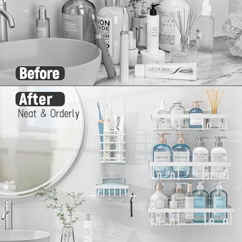 Liuoud 5 Pack Shower Caddy for Inside Shower, White Bathroom Storage Decor