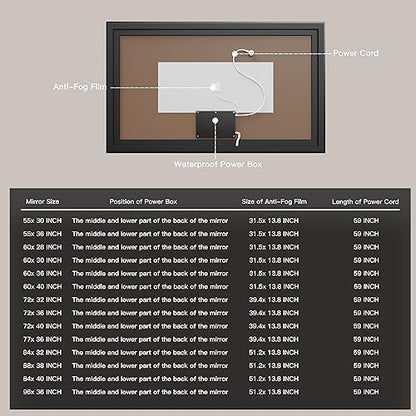 ISKM 60x30 Framed LED Bathroom Mirror, Dimmable Front & Backlit, Anti-Fog