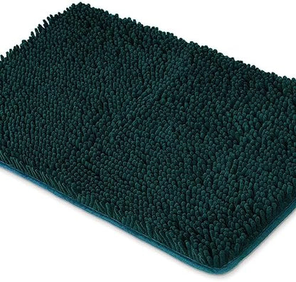 Yeaban Chenille Dark Teal Bathroom Rug 26"x44", Non-Slip Rubber Backing
