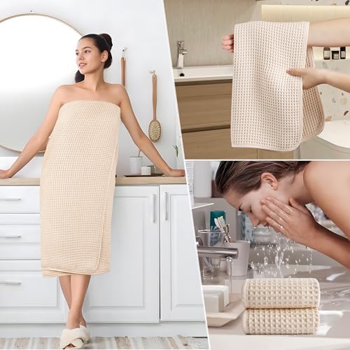 POLYTE 430 GSM Poly Blend Microfiber Quick Dry Waffle Bath Towel Set of 6