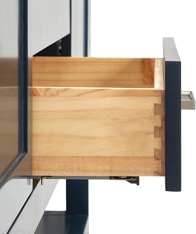 ARIEL Bayhill 72-inch Bathroom Vanity with Sink,Solid Wood, 1.5-inch Pure White Quartz Countertop & Backsplash, Double Oval Porcelain Sink, 2 Soft Closing Doors, 3 Dovetail Drawers, Midnight Blue