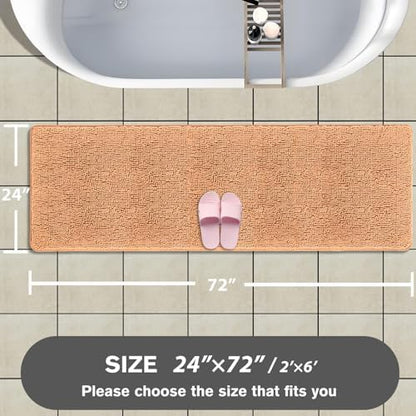 Bathroom Runner Rug 24 x 72 Non Slip – Extra Long Bath Mat | Absorbent and Washable Thick Chenille Runner Rug for Bathroom, Shower, Tub, Sink(Peach)