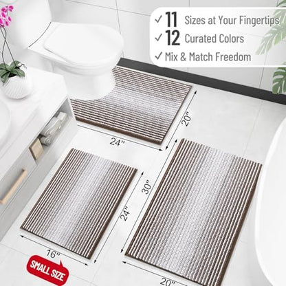 OLANLY Bathroom Runner Rugs 47x24, Soft Chenille Striped Bath Rugs, Brown