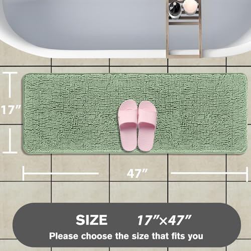 Bathroom Runner Rug 47 x 17 Inch – Long Bath Mat | Absorbent and Washable Thick Chenille Bath Rug Non-Slip Runner Rug for Bathroom, Shower, Sink(Sea Foam)