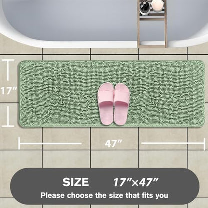 Bathroom Runner Rug 47 x 17 Inch – Long Bath Mat | Absorbent and Washable Thick Chenille Bath Rug Non-Slip Runner Rug for Bathroom, Shower, Sink(Sea Foam)
