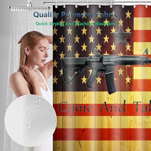 Come And Take It Rustic Wood US Flag Shower Curtain with Hooks 72 x 72 Inch