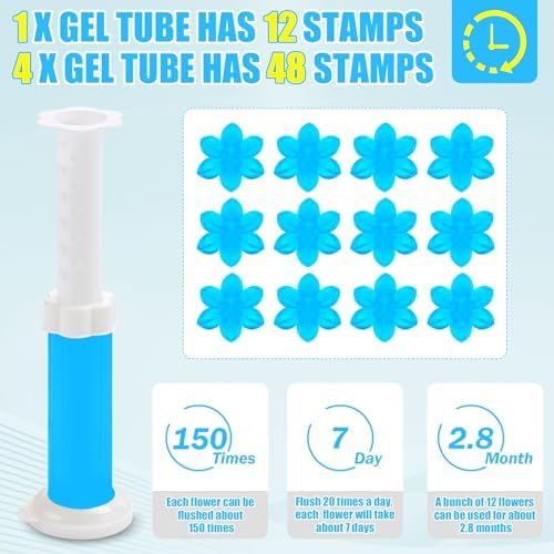 4 Pack Toilet Gel Stamp, 48 Stamps, Flowers Shaped,Toilet Bowl Cleaners