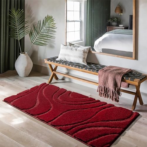 DEXDE Bathroom Rugs Runner Non-Slip Mat for Bathroom Floor, 24X72 Burgundy