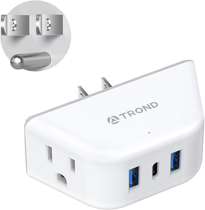 TROND Outlet Extender with USB, 2 AC Sockets and 3 USB Ports | 3-Side Design Wall Plug Adapter, Cruise Essentials, Plug Extension Outlet for Travel Home Office, White