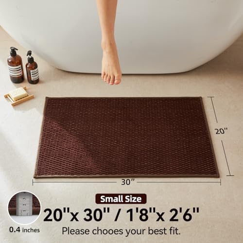 Triohero Bathroom Rugs Non Slip Washable, Super Absorbent Thin Bath Mat Small Quick Dry Low Pile Bathroom Rug, Brown 20"x30"