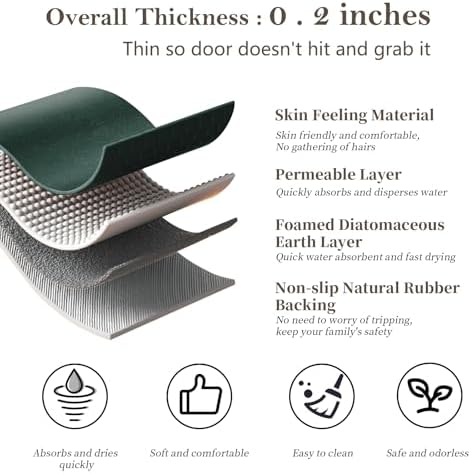 Diatomaceous Earth Bath Mat Stone Bath Mats for Bathroom,17"x27",Dark Green
