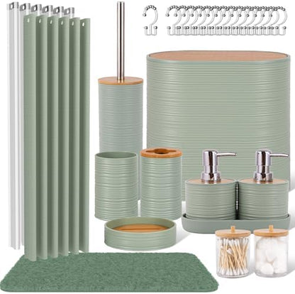 25 PCS Green Bathroom Accessories Set丨Shower Curtain Bathroom Accessory