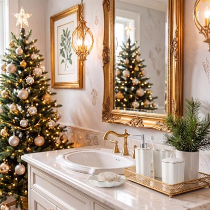 Zhehao 4 Pcs Scalloped Ceramic Bathroom Accessories Set,8.5 Inch, Gold