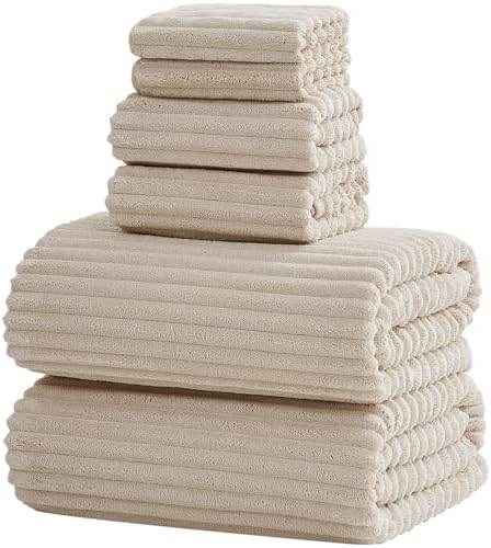 6 Piece Bath Towel Set, 30"x60" Microfiber Towels, Beige