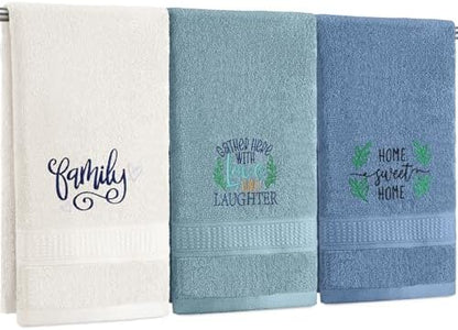 FuWeave 3 Pcs Decorative Hand Towels for Bathroom,Blue,Home Love Family