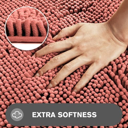Coral Bathroom Rugs – Absorbent and Washable Bath Mat, Non-Slip, Thick Soft Chenille Bath Rugs for Bathroom Floor, Shower, Sink - 26" x 44"