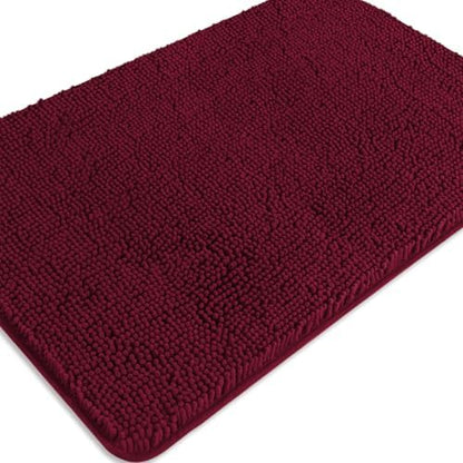 Vivid Burgundy Bathroom Rugs – Absorbent and Washable Bath Mat, Non-Slip, Thick Soft Chenille Bath Rugs for Bathroom Floor, Shower, Sink - 24" x 36"