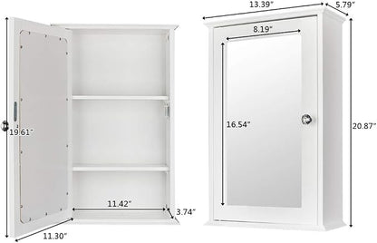 Karl home White Wall Mounted Medicine Cabinet, Single Mirror Bath Storage | Wooden Wall Cabinet with Adjustable Shelves for Bathroom, Living Room, Entryway Storage