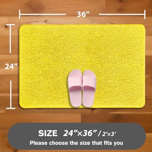 Yellow Bathroom Rug – Absorbent and Washable Bath Mat, Non-Slip, Thick Soft Chenille Bath Rugs for Bathroom Floor, Shower, Sink - 24" x 36"