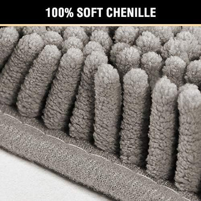 H.VERSAILTEX Chenille Bath Rug Non-Slip Bathroom Rug Shag Shower Mat Machine-Washable Bath Mat with Water Absorbent Soft Microfibers, 20" W x 32" L, Dark Grey