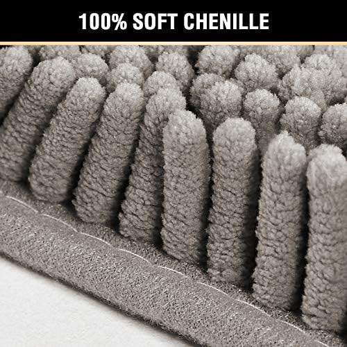H.VERSAILTEX Original Shaggy Chenille 2 Piece Bath Rug Set, 20x20 Square U-Shape Contoured Toilet Mat & 32x20 Carpet Rug, Machine Wash/Dry Mats, Soft, Plush Rugs for Tub Shower (Dark Grey)