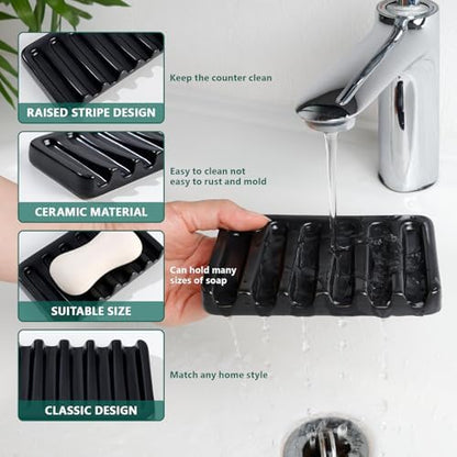 BosilunLife Striped Black Ceramic Bathroom Accessories Set of 4