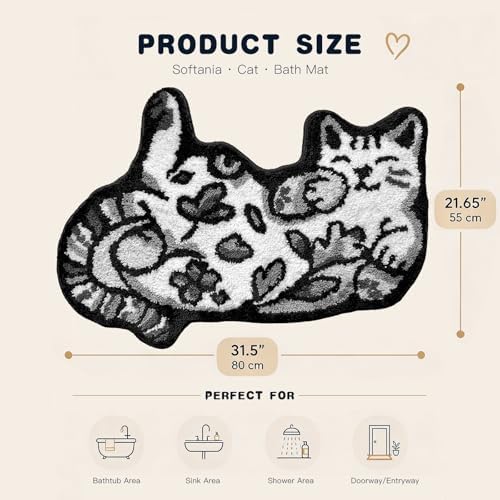 Cute Cat Bath Mat, Unique Black Small Fun Bathroom Rug