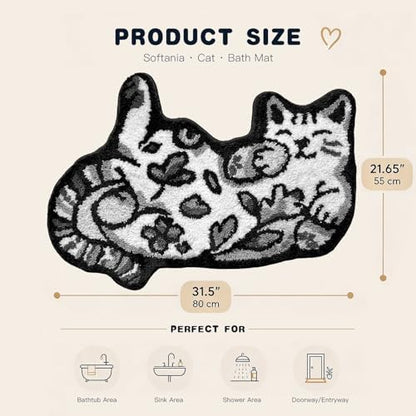 Cute Cat Bath Mat, Unique Black Small Fun Bathroom Rug