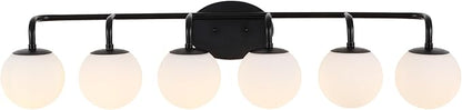 JONATHAN Y 40" Black Modern Globe Wall Sconce Vanity Light for Bathroom, White Frosted Glass Shade, Midcentury Parisian Bistro Wall Lamp, LED Bulb Included (JYL3560B)
