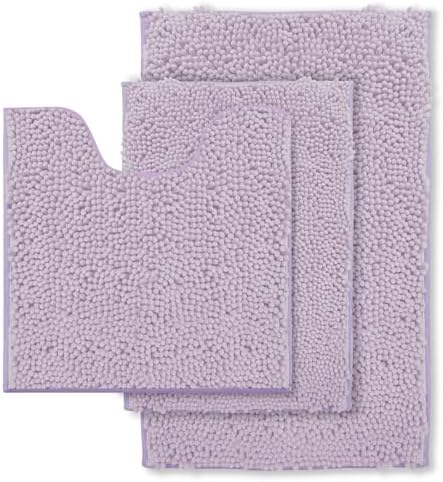 RUN HELIX Chenille Bathroom Rugs - 3 Piece Bath Mats, Non-Slip Luxury Bathroom Runner Rugs, Extra Soft and Absorbent Shaggy Rugs, Washable Dry Plush
