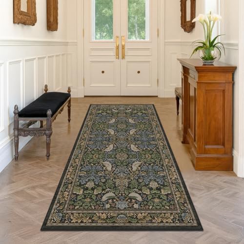 Large Entryway Rugs Indoor - 3x6 Washable Rugs for Kitchen Bedroom Beside Bed Door Mat Indoor Entrance with Moody Woodland Flowers, Non Slip Stain Resistant Low Pile