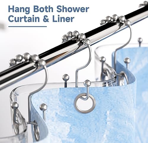 Titanker Shower Curtain Hooks Rings, Rust Resistant Metal Double Glide Shower Hooks Rings for Bathroom Shower Rods Curtains, Set of 24 Hooks - Chrome