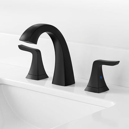 3-Hole Bathroom Sink Faucet - SR SUN RISE NSF Certified 8-inch Matte Black Faucets with Pop-up Drain Assembly, 2 Handles, 2 Water Supply Lines, Matte Black