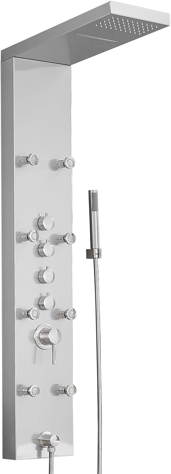 Shower Panel Tower System, 4 in 1 Stainless Steel Rainfall Shower Panels with 4-Functions, 8 Body Massage Jets, Handheld Head, Wall Mounted Brushed Nickel