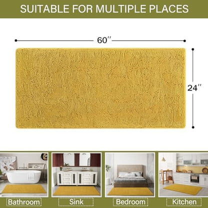 LOCHAS Luxury Bathroom Rug Shaggy Bath Mat 24 x 60 Inch, Yellow