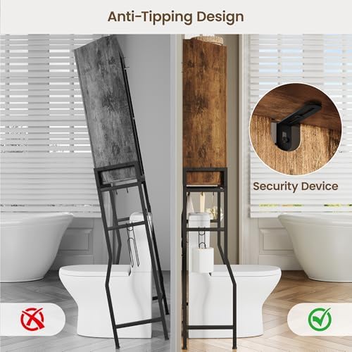 Memobarco Over The Toilet Storage Cabinet with Metal Stand, Rustic Brown