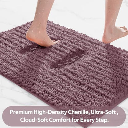 ACCUMTEK Upgrade Extra Large Mauve Bathroom Rug Set 3 Pieces Ultra Soft, Thick Absorbent Bath Mats, Non Slip Chenille Toilet Mat for Bathroom, Bedroom, Kitchen
