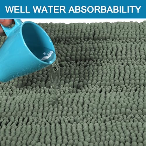 H.VERSAILTEX Bathroom Rugs Bath Rug Set 2 Piece Bathroom Contour Rug Toilet Mat Non Slip Contour Bath Rug Ultra Thick Water Absorbent Striped Bath Mats Washable(47" x 17" Plus 20" x 20" U, Green Bay)