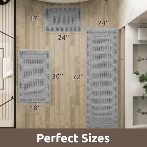 AMOAMI Waffle Bath Mat, Absorbent Bathroom Rugs Non Slip 18''x30'' Grey