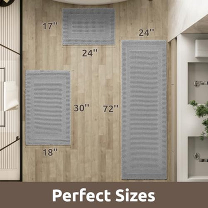 AMOAMI Waffle Bath Mat, Absorbent Bathroom Rugs Non Slip 18''x30'' Grey